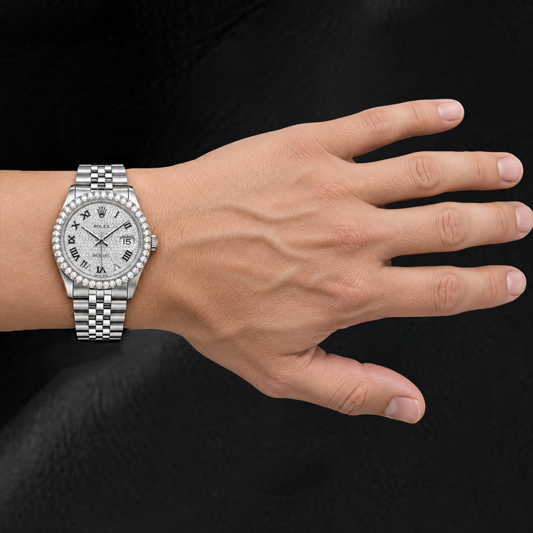 Rolex Datejust 16014 36 mm Cadran Pavé de Diamants Chiffres Romains Acier Inoxydable
