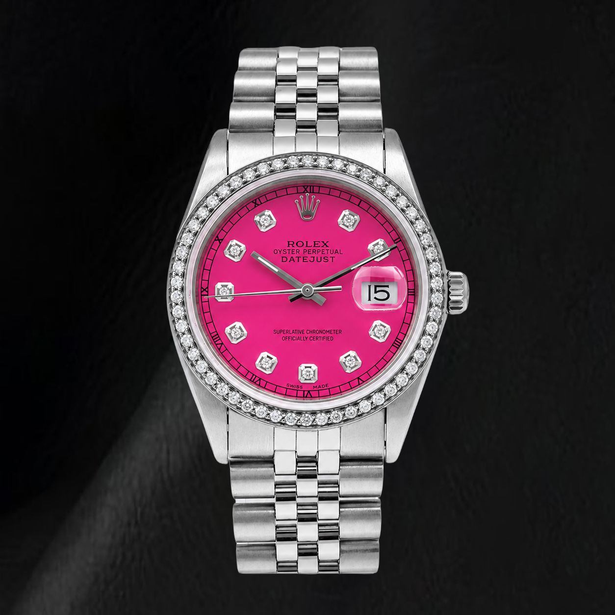 Montre Rolex Datejust 16014 36 mm en Acier Inoxydable Cadran Diamants Rose