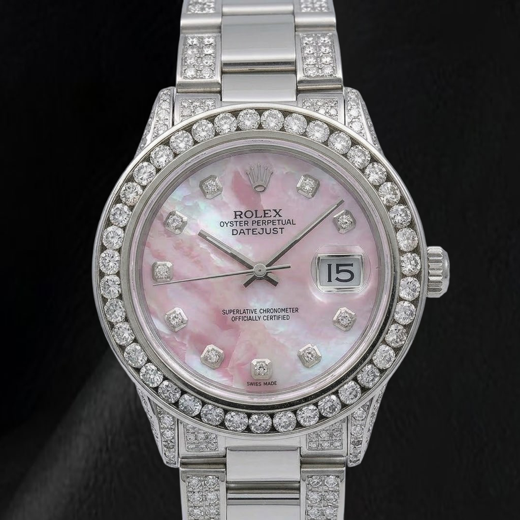 Montre Rolex Datejust 16014 36 mm en Acier Inoxydable Cadran Diamants en Nacre Rose