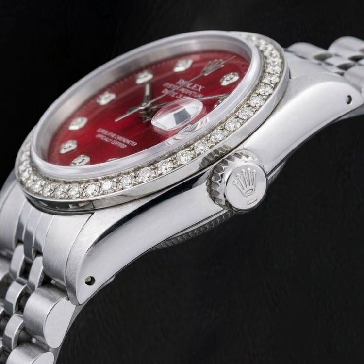 Montre Rolex Datejust 16014 36 mm Acier Inoxydable Cadran Diamants Rouge