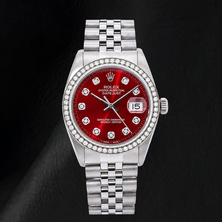 Montre Rolex Datejust 16014 36 mm Acier Inoxydable Cadran Diamants Rouge