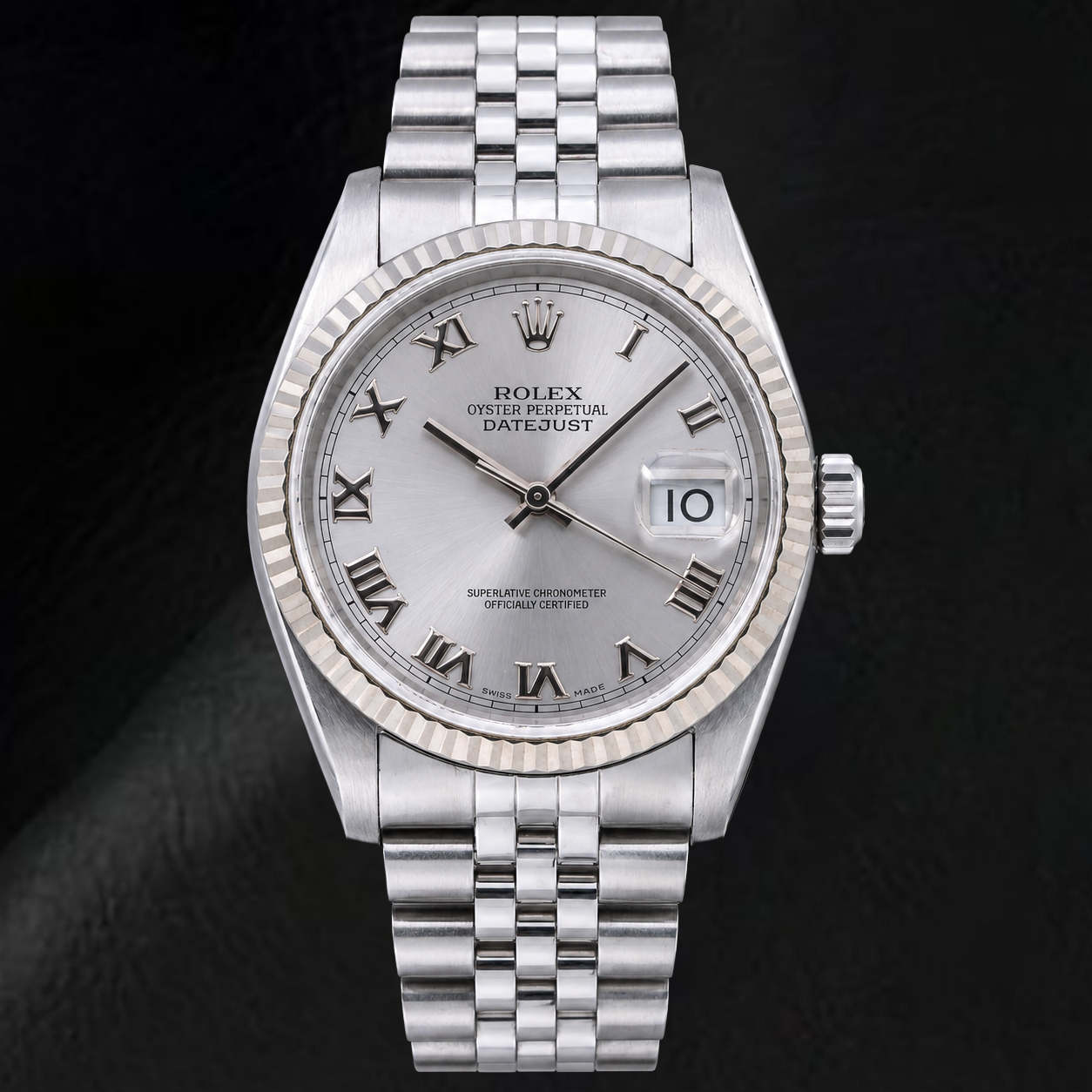 Rolex Datejust 16014 Montre 36 mm en Acier Inoxydable Cadran Argenté à Chiffres Romains