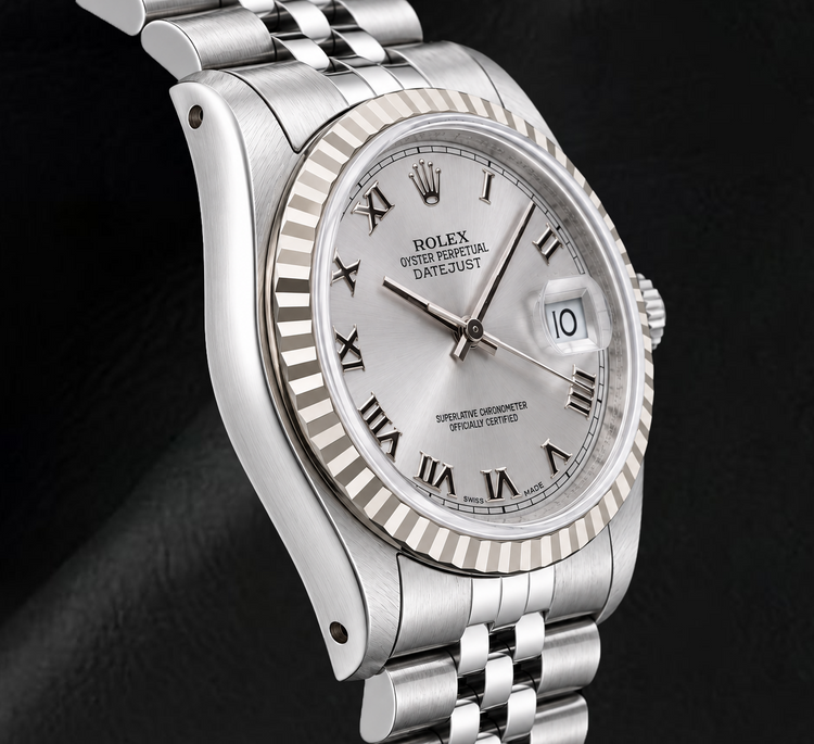 Rolex Datejust 16014 Montre 36 mm en Acier Inoxydable Cadran Argenté à Chiffres Romains
