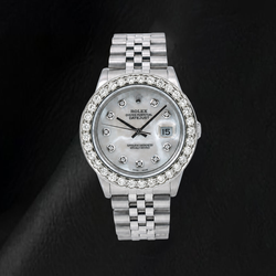 Montre Rolex Datejust 16014 36 mm en Acier Inoxydable avec Cadran Diamants en Nacre Blanche
