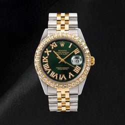 Montre Rolex Datejust 1601 36 mm Bicolore Cadran Diamants Noir Chiffres Romains