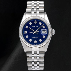 Rolex Datejust 1601 36 mm Montre en Acier Inoxydable Cadran Bleu Diamants Bracelet Jubilé