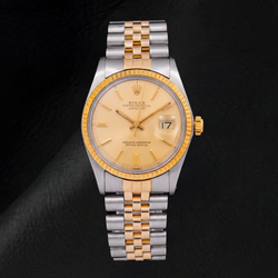 Montre Rolex Datejust 1601 36 mm Bicolore Cadran Champagne à Index Bâtons