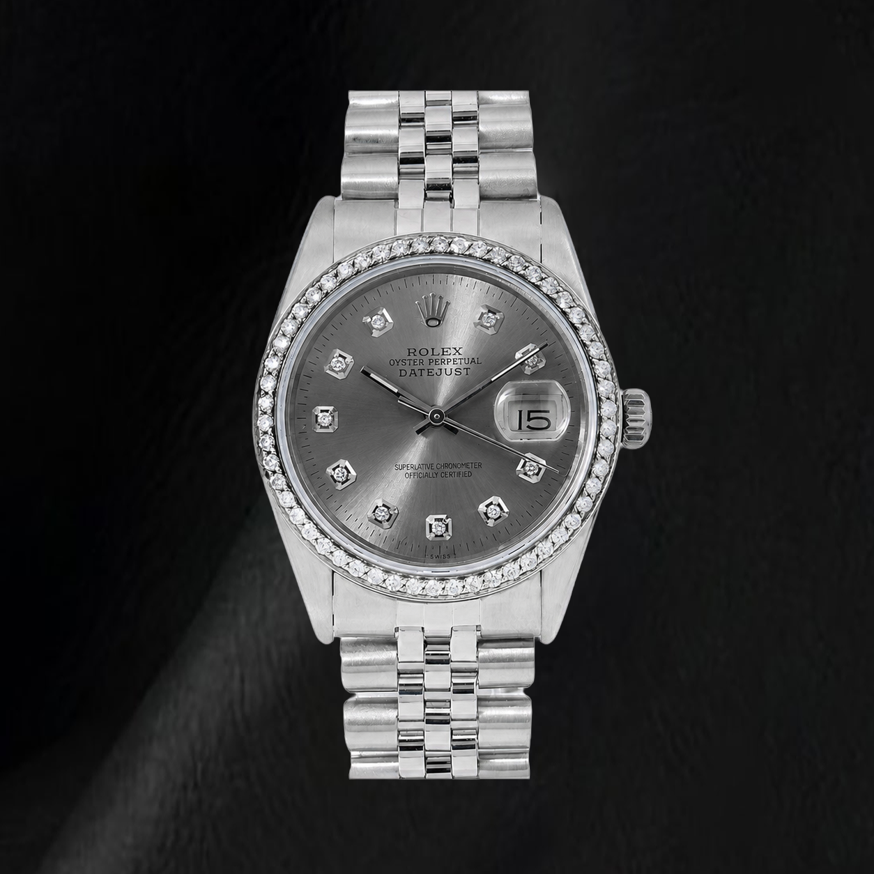 Montre Rolex Datejust 1601 36 mm Acier Inoxydable Cadran Diamants Gris