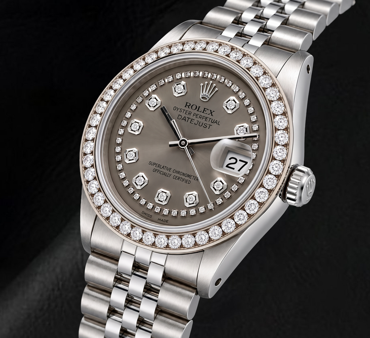 Montre Rolex Datejust 1601 36 mm en Acier Inoxydable Cadran Diamants Filet Gris