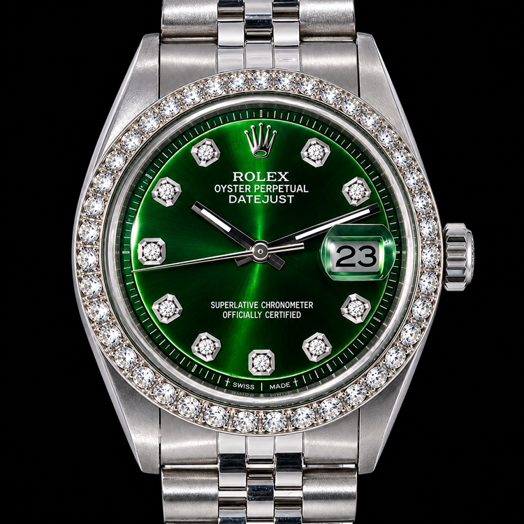 Montre Rolex Datejust 1601 36 mm en Acier Inoxydable avec Cadran Diamants Vert