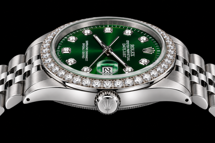 Montre Rolex Datejust 1601 36 mm en Acier Inoxydable avec Cadran Diamants Vert