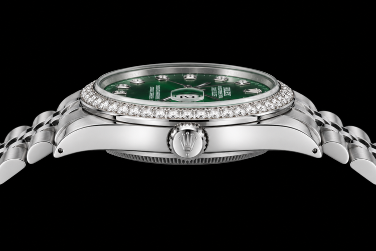 Montre Rolex Datejust 1601 36 mm en Acier Inoxydable avec Cadran Diamants Vert