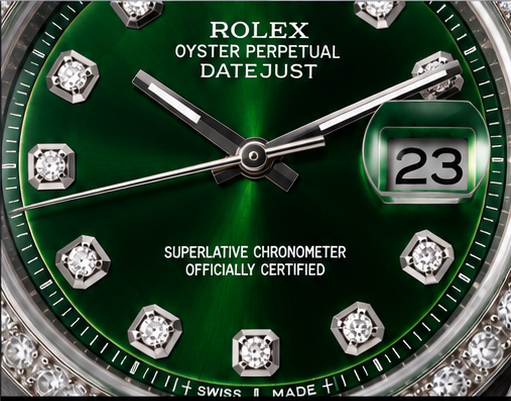 Montre Rolex Datejust 1601 36 mm en Acier Inoxydable avec Cadran Diamants Vert