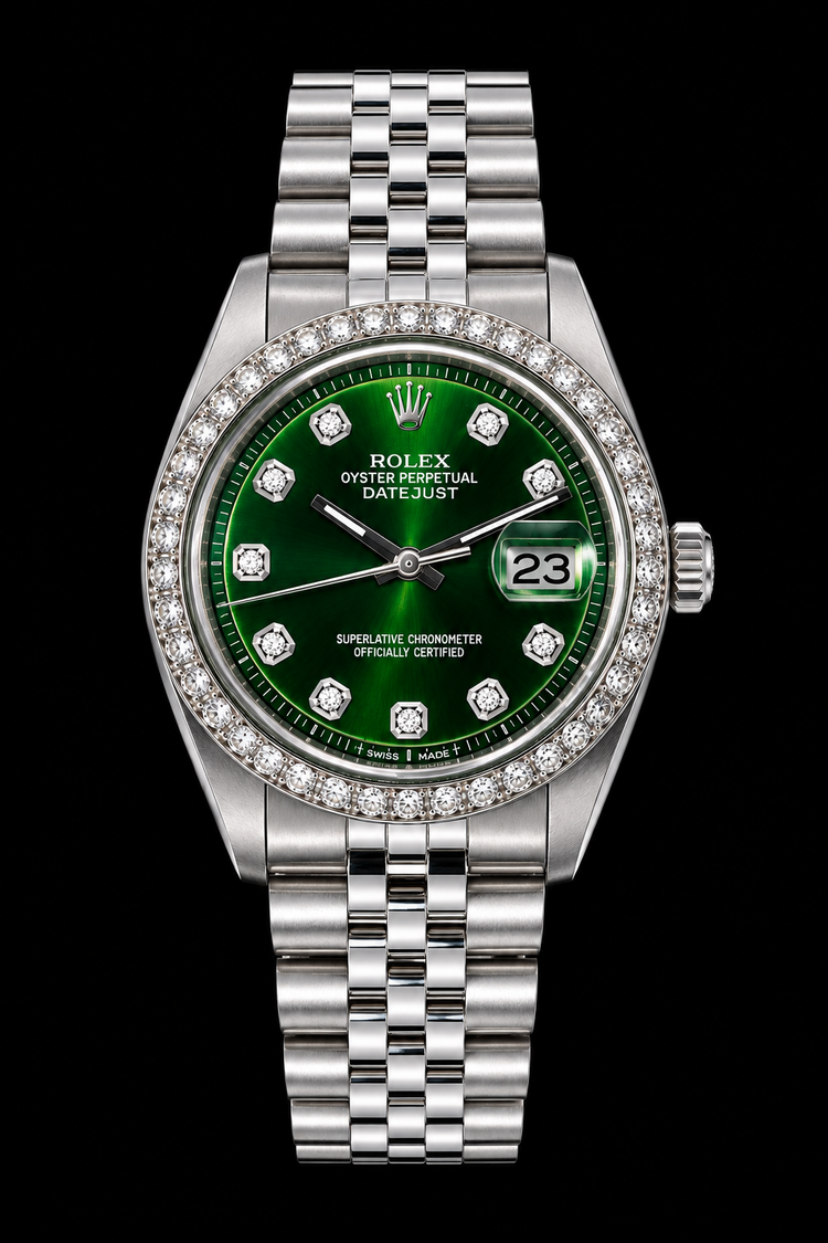Montre Rolex Datejust 1601 36 mm en Acier Inoxydable avec Cadran Diamants Vert