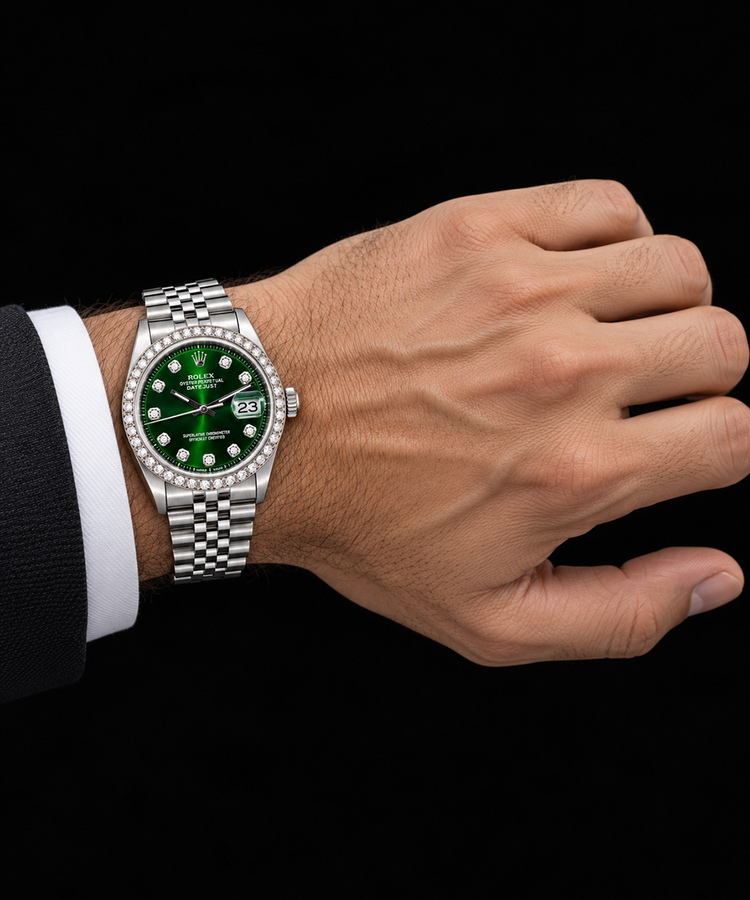Montre Rolex Datejust 1601 36 mm en Acier Inoxydable avec Cadran Diamants Vert