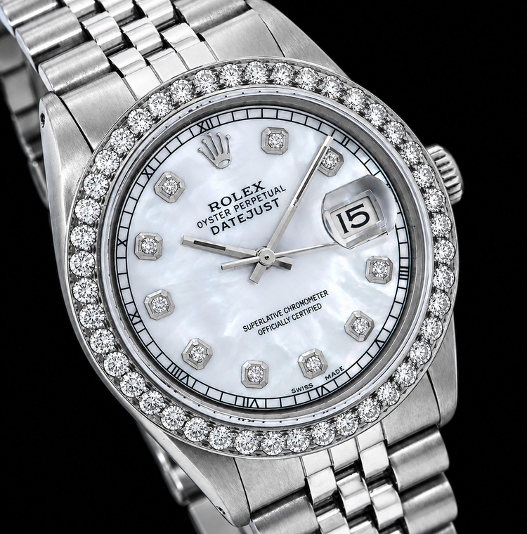 Rolex Datejust 1601 36 mm Cadran Diamants en Nacre Blanche Acier Inoxydable