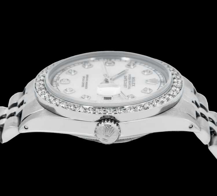 Rolex Datejust 1601 36 mm Cadran Diamants en Nacre Blanche Acier Inoxydable