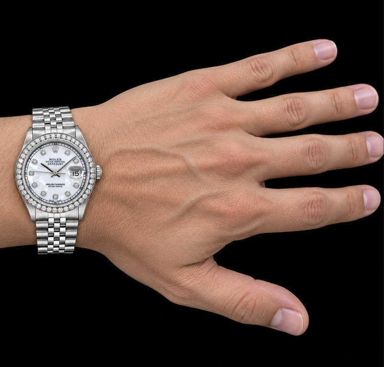 Rolex Datejust 1601 36 mm Cadran Diamants Nacre Blanche Acier Inoxydable