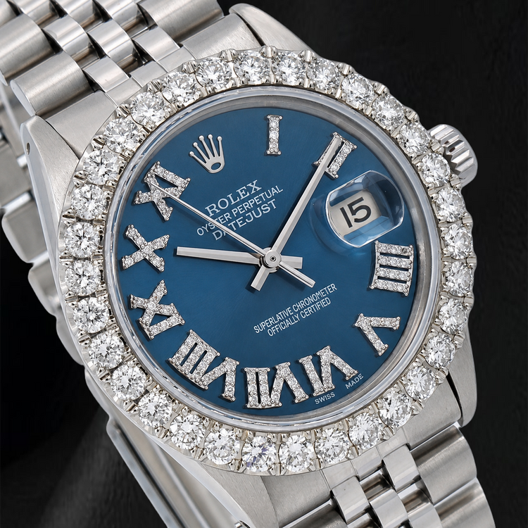 Montre Rolex Datejust 16030 31 mm en Acier Inoxydable Cadran Diamants Bleu à Chiffres Romains