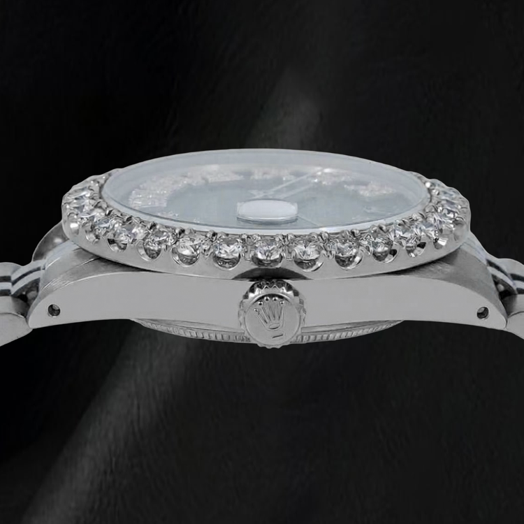 Rolex Datejust 16030 31 mm Montre en Acier Inoxydable Cadran Diamants Bleu Chiffres Romains