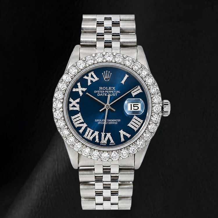 Montre Rolex Datejust 16030 31 mm en Acier Inoxydable Cadran Diamants Bleu à Chiffres Romains
