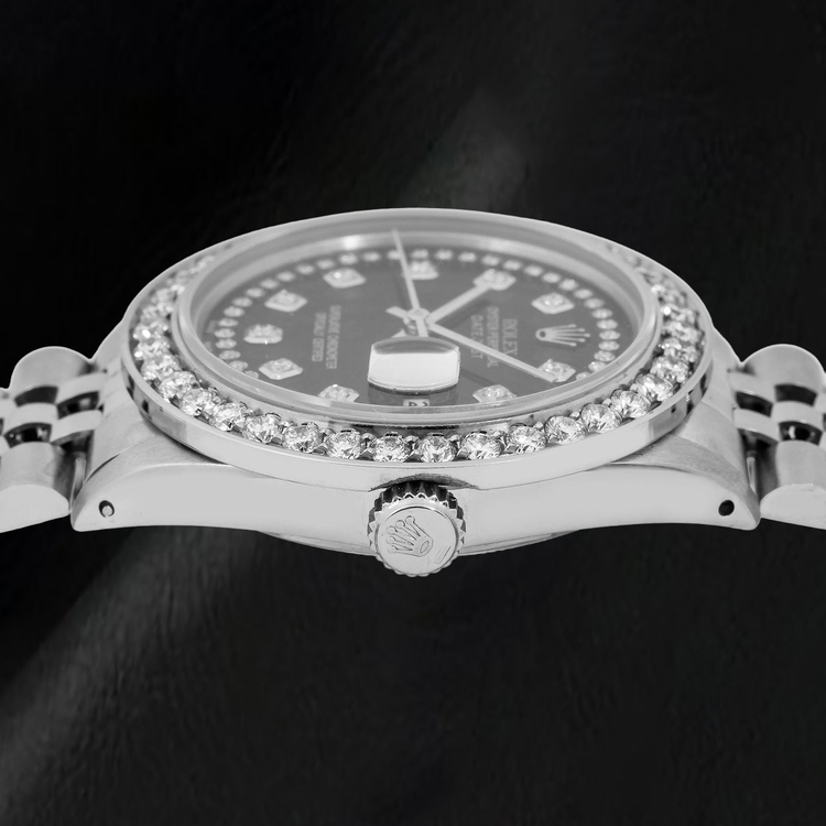 Montre Rolex Datejust 16030 36 mm Cadran Diamants Noir Filet Acier Inoxydable
