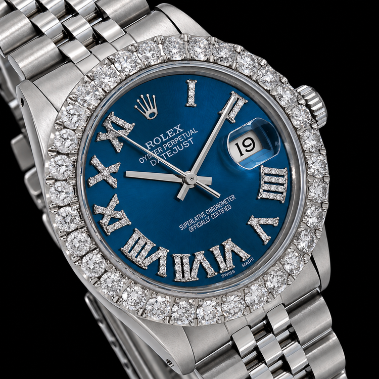Montre Rolex Datejust 16030 36 mm en Acier Inoxydable Cadran Diamants Bleu Chiffres Romains