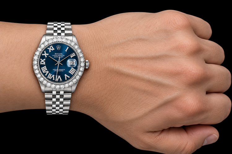 Montre Rolex Datejust 16030 36 mm en Acier Inoxydable Cadran Diamants Bleu Chiffres Romains