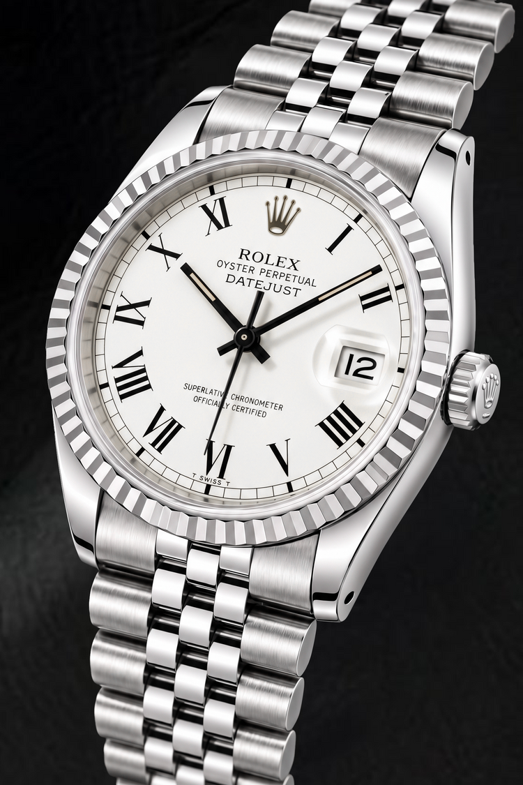 Rolex Datejust 1603 36 mm Montre en Acier Inoxydable Cadran Blanc à Chiffres Romains