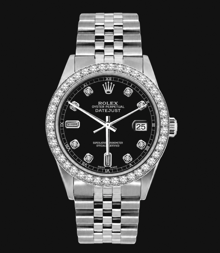Montre Rolex Datejust 16200 36 mm Cadran Diamants Noir en Acier Inoxydable