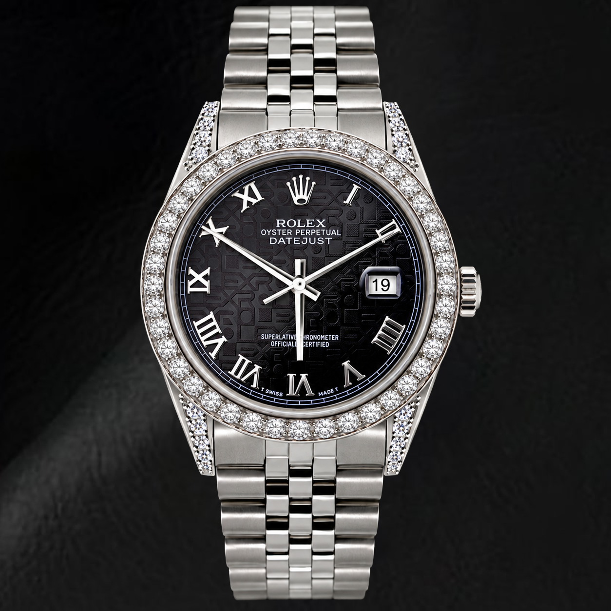 Rolex Datejust 16200 36 mm Montre en Acier Inoxydable Cadran Jubilé Noir à Chiffres Romains