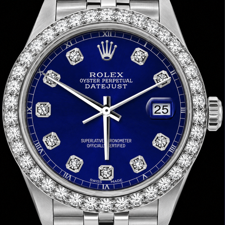 Montre Rolex Datejust 16200 36 mm Cadran Diamants Bleu en Acier Inoxydable