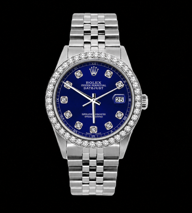 Montre Rolex Datejust 16200 36 mm Cadran Diamants Bleu en Acier Inoxydable