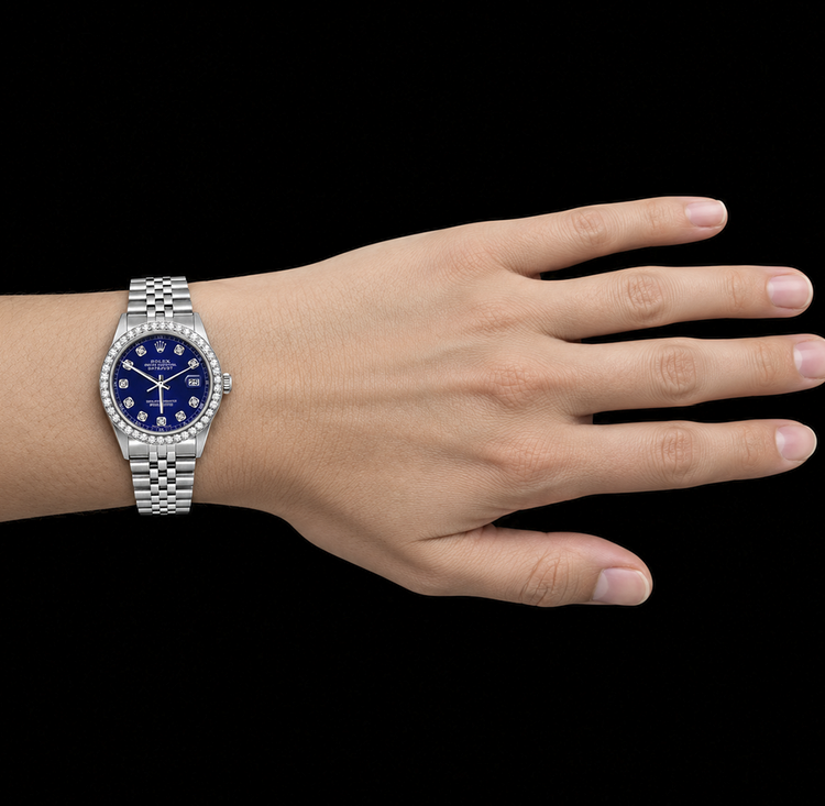 Montre Rolex Datejust 16200 36 mm Cadran Diamants Bleu en Acier Inoxydable