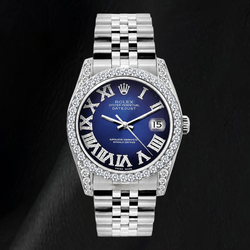 Montre Rolex Datejust 16200 36 mm Acier Inoxydable Cadran Diamants Bleu Chiffres Romains
