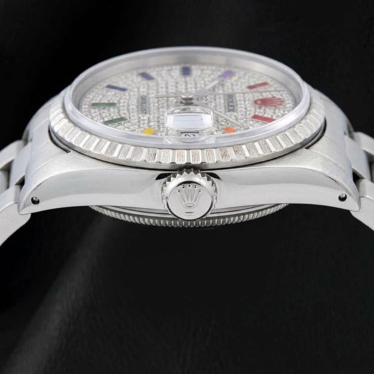Montre Rolex Datejust 16200 36 mm en Acier Inoxydable, Cadran Diamants Pavé Arc-en-ciel
