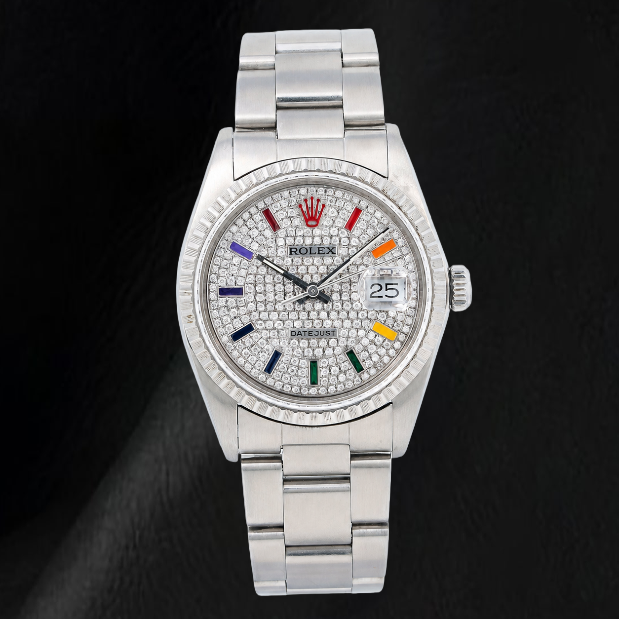 Montre Rolex Datejust 16200 36 mm en Acier Inoxydable, Cadran Diamants Pavé Arc-en-ciel