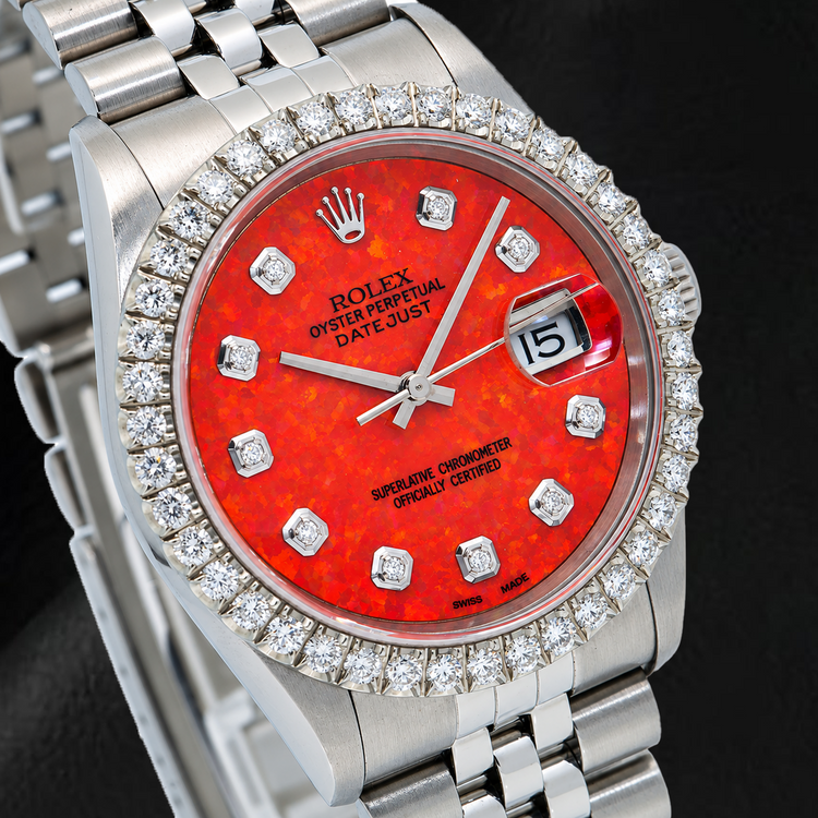 Montre Rolex Datejust 16200 36 mm en Acier Inoxydable avec Cadran Diamants Rouge