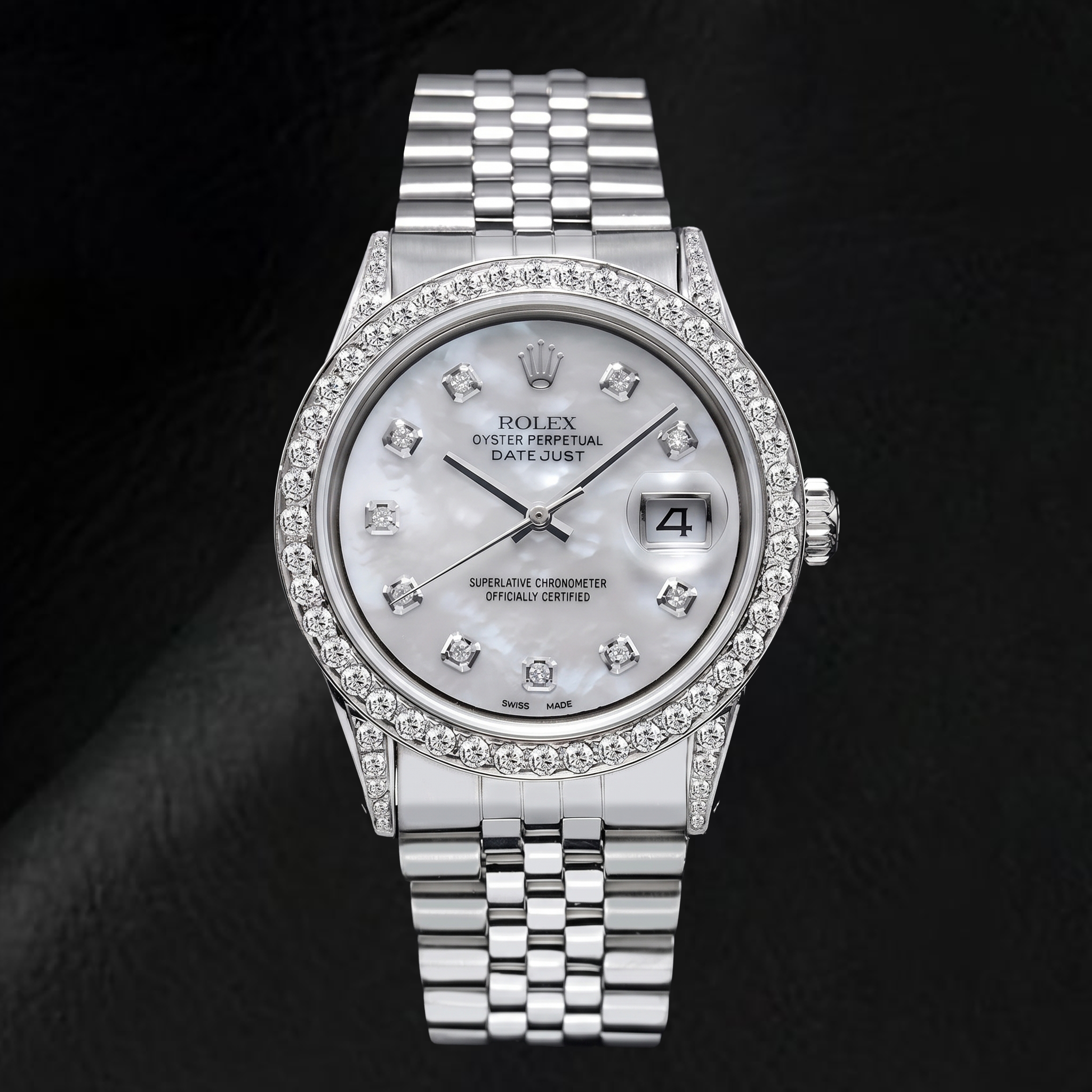 Montre Rolex Datejust 16200 36 mm en Acier Inoxydable Cadran Diamants en Nacre Blanche