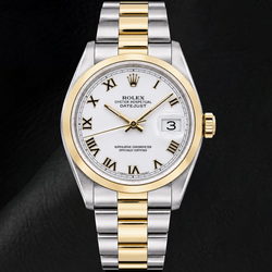 Montre Rolex Datejust 16203 36 mm Bicolore Cadran Blanc Chiffres Romains