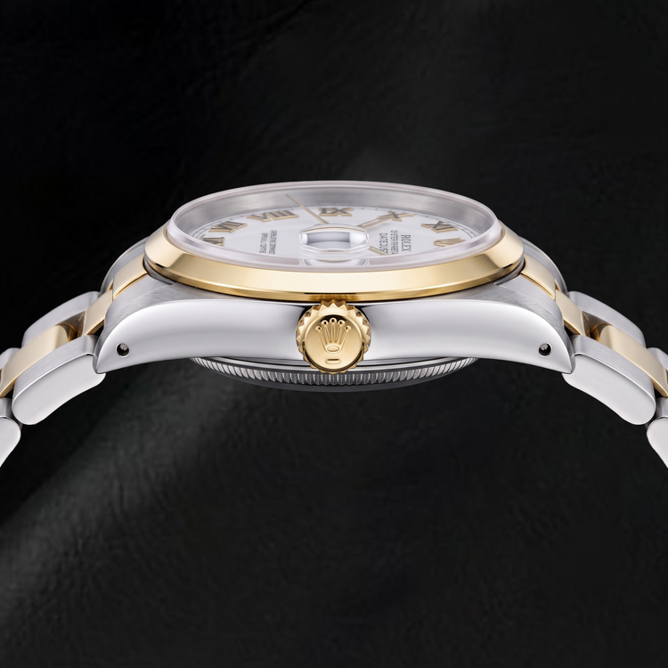Montre Rolex Datejust 16203 36 mm Bicolore Cadran Blanc Chiffres Romains