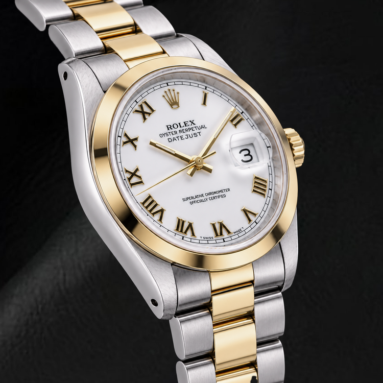 Montre Rolex Datejust 16203 36 mm Bicolore Cadran Blanc Chiffres Romains