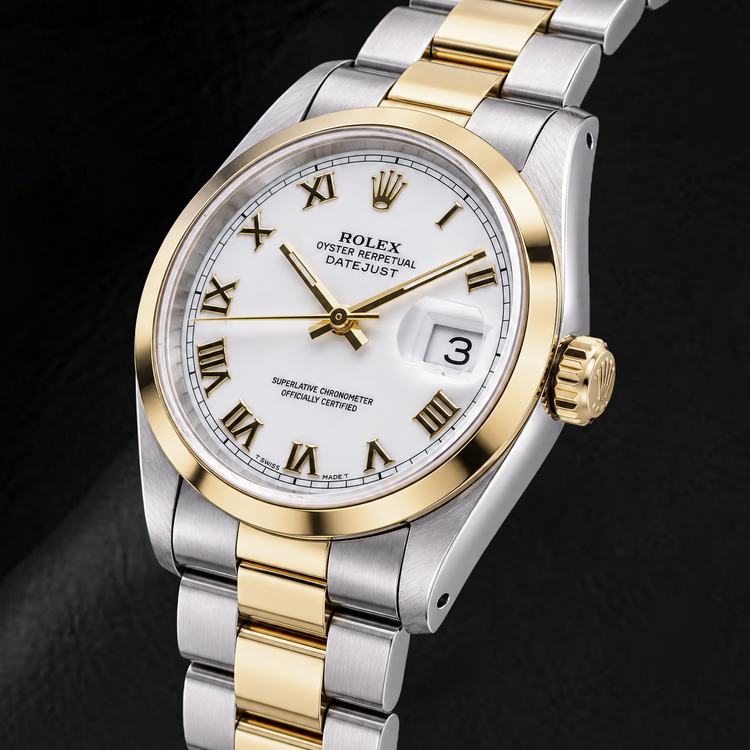 Montre Rolex Datejust 16203 36 mm Bicolore Cadran Blanc Chiffres Romains