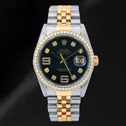 Montre Rolex Datejust 16233 36 mm Bicolore Cadran Diamants Noir Chiffres Arabes