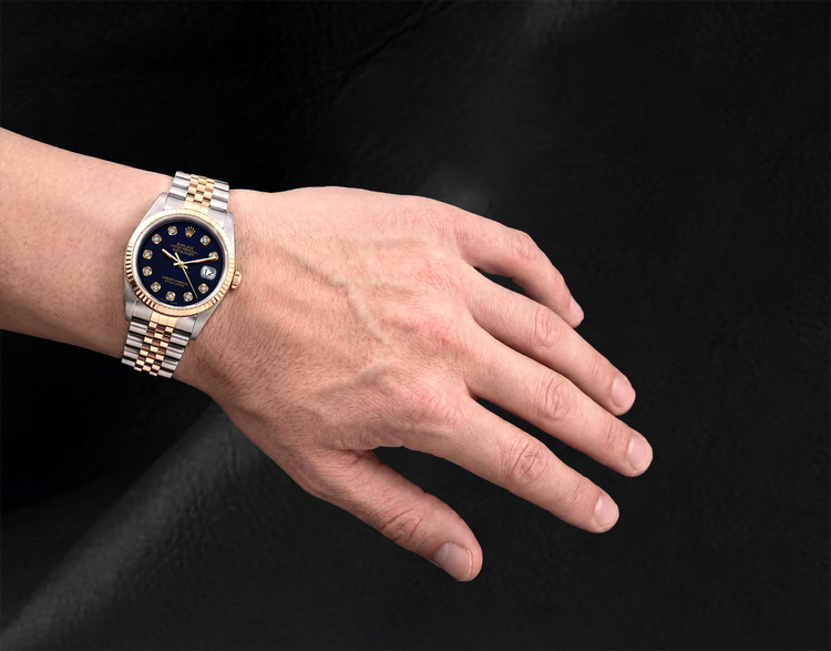 Montre Rolex Datejust 16233 36 mm Bicolore Cadran Diamants Noir