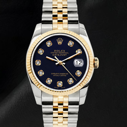 Montre Rolex Datejust 16233 36 mm Bicolore Cadran Diamants Noir