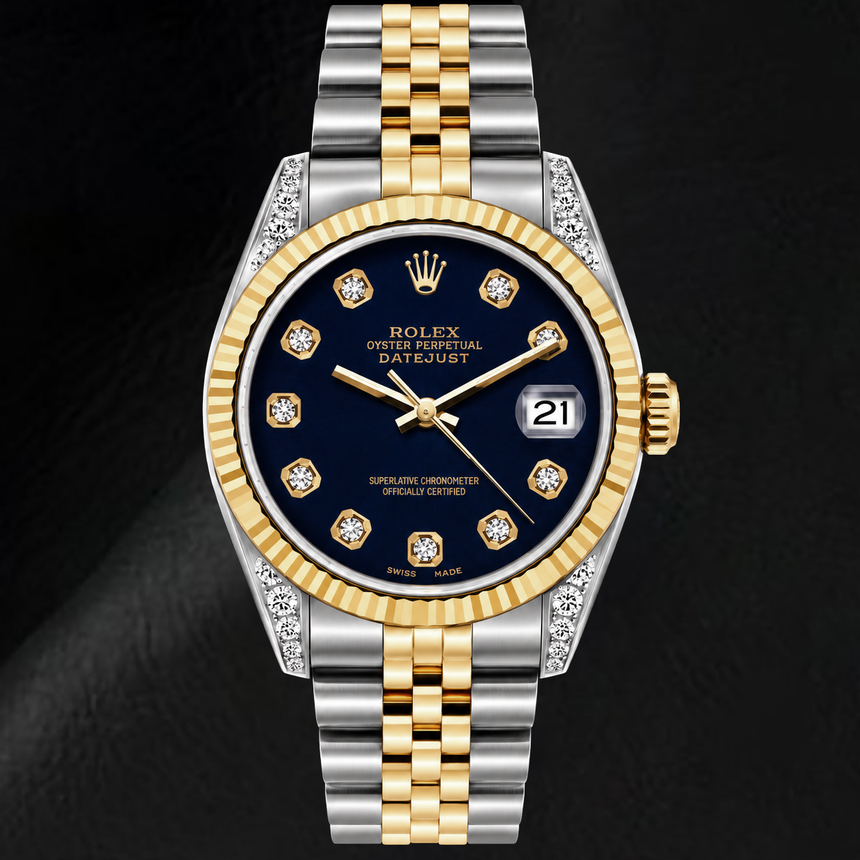 Montre Rolex Datejust 16233 36 mm Bicolore Cadran Diamants Noir