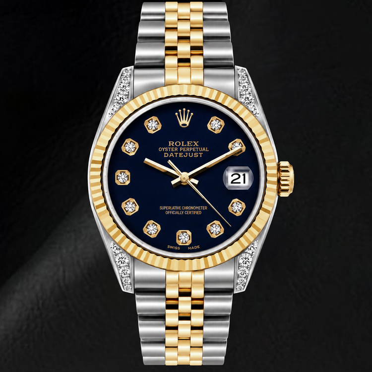 Montre Rolex Datejust 16233 36 mm Bicolore Cadran Diamants Noir