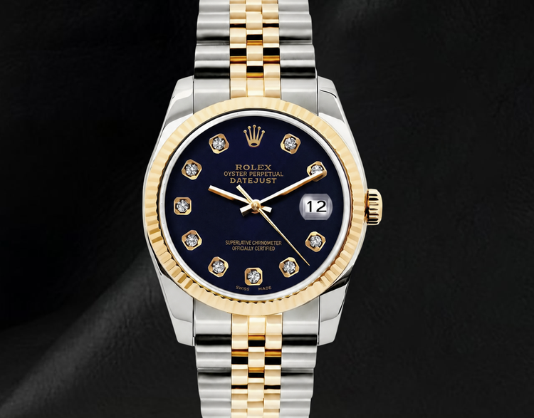 Montre Rolex Datejust 16233 36 mm Bicolore Cadran Diamants Noir