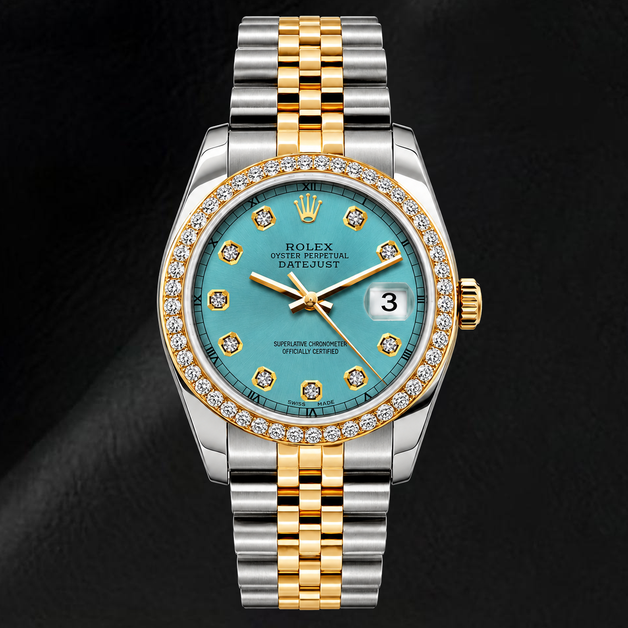 Montre Rolex Datejust 16233 36 mm Cadran Diamants Bleu Bicolore Bracelet Jubilé